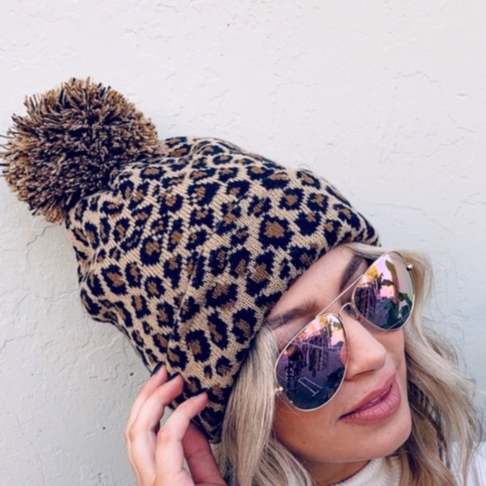 Leopard Pom Beanie - Picture 2 of 4